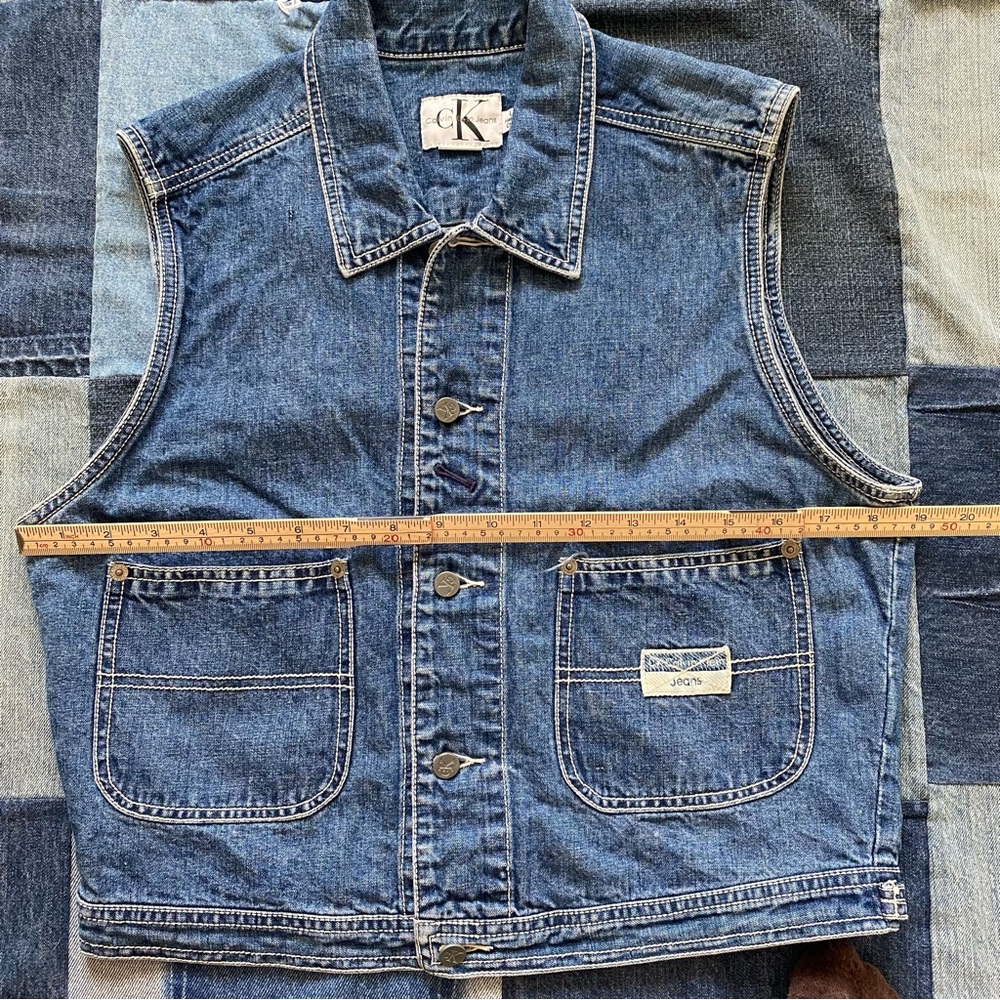 calvin klein denim collared vest linen blend size L - Picture 6 of 7